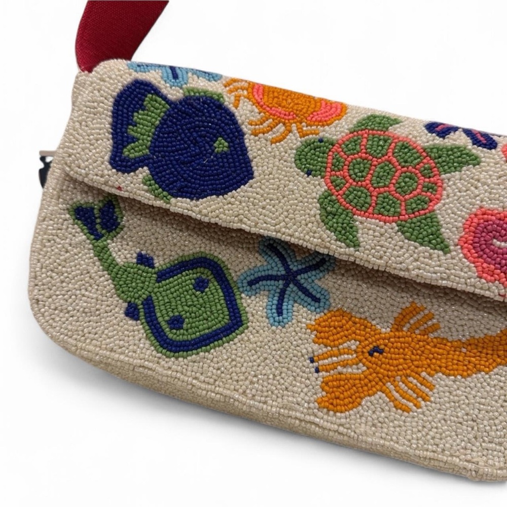 Sea Life Beaded Shoulder Bag Fish Turtle Lobster NWT - Picture 4 of 11